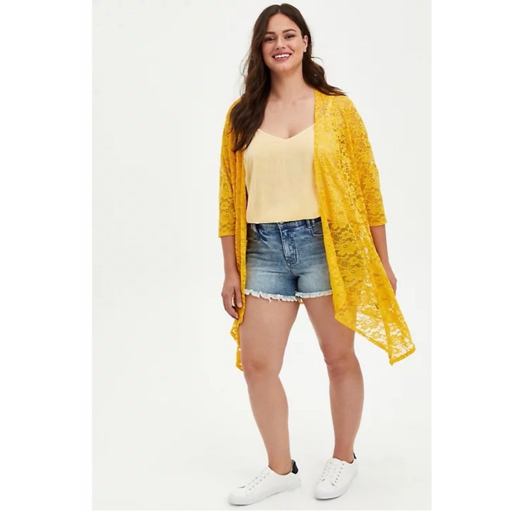 Torrid Yellow Lace Front Kimono Cardigan NWT SZ 1 (14/16) - Picture 2 of 12